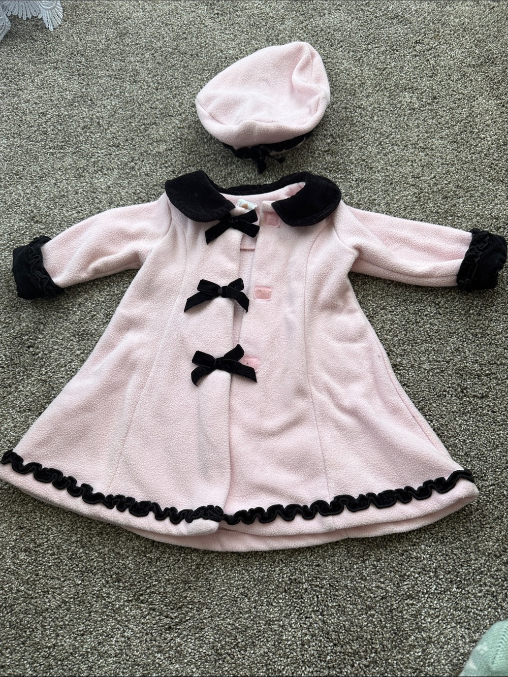 Starting Out Pink and Black Girls Pea Coat with Hat